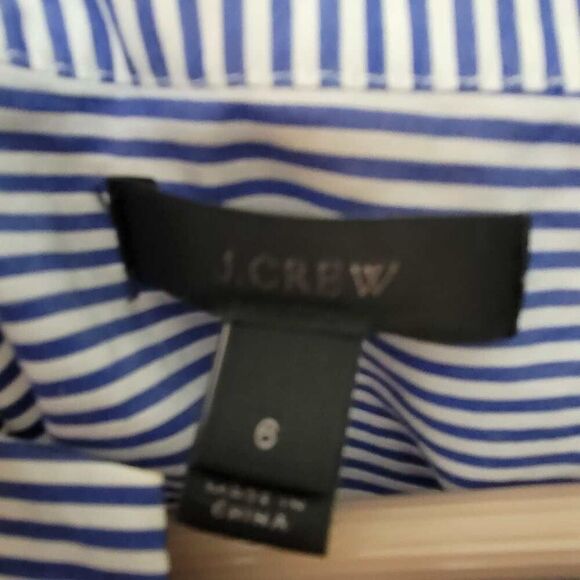 J. Crew Striped Bell Sleeve Popover Blue & Whiye V neck Blouse Size 6 - Picture 2 of 4